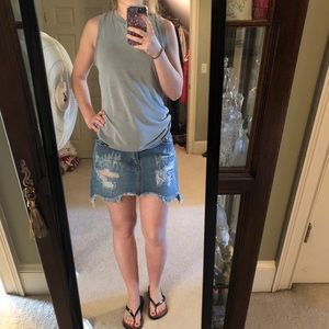 Distressed denim skirt